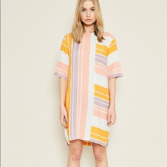 Pink, Purple, Yellow and White Striped Dress - Picture 1 of 4
